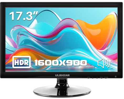 Ulrhzar 17.3 Zoll PC-Bildschirm Monitore 1600x900 60Hz CCTV Monitors,mit Audio/VESA/HDMI/VGA/USB-C for fire Stick,USB Media Player,Eingebauter Lautsprecher, Laptop-Monitor erweitern
