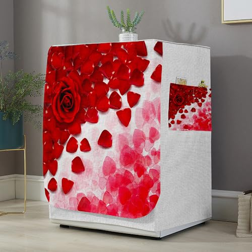 Highdi 3D Funda de Lavadora Cubierta Exterior,Adapta a la Mayoría de Lavadoras y Secadoras de Carga Frontal Protector Solar a Prueba de Polvo (Flor Rosa 9,M Capacidad 8~10KG)