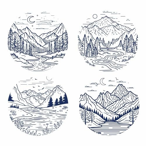 GORGECRAFT 4 Stil Glasaufkleber Mit Berg Und Baummotiv 16cm Rund Abnehmbar Statischer Fensteraufkleber Mit Wald Und Flussmotiv Dekorativer Antikollisionsalarm Für Schiebetüren Und Fenster Verhindern