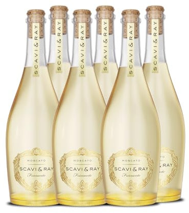 SCAVI & RAY Moscato Frizzante 6 x 0,75l, lieblicher Perlwein aus Italien mit Pfirsich-Note, fruchtige Aromen, 8,5% Vol. Alkohol - perfekter Aperitif für festliche Anlässe