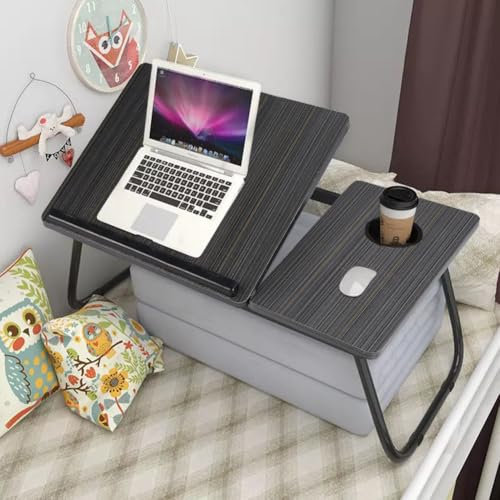 Warmiehomy Laptop Desk, Portable Laptop Bed Table with Foldable Legs & Cup Slot, Laptop Stand with Adjustable Height Angle, Laptop Table for Bed&Sofa, Laptop Bed Tray for Working/Studying, Black