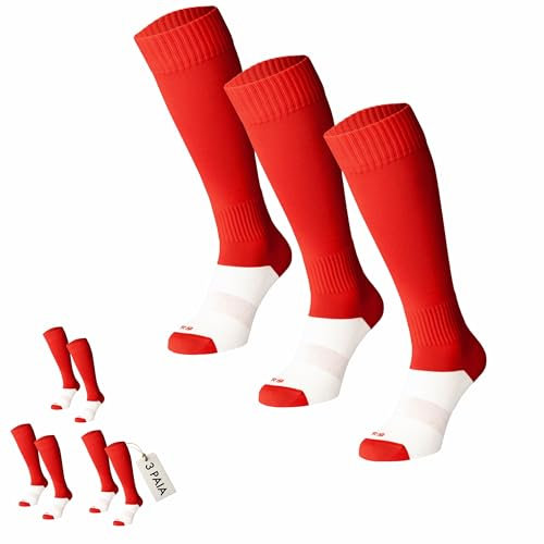 Calzettoni Da Calcio Set 3 Pezzi - 10 Colori Disponibili - Calza Uomo, Ragazzo, Bambino (IT, Testo, M, Regular, Regular, 35-40, ROSSO)