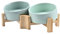 SPUNKYJUNKY Inclinaison 15° Gamelle en Céramique pour Chiens Double Bol avec Support en Bambou Plate ou Inclinée Idéale pour Chiens et Chats Petits 400ml Vert Morandi