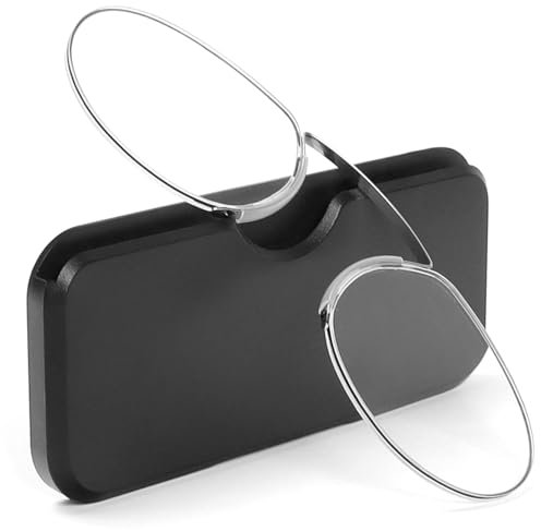 MMOWW Lesebrille mit Universal Kompaktetui für Damen und Herren, Ultraleichtes Monokel Lesehilfe Mini Nasenclip Drahtwicklung ohne Rahmen (Schwarz, +2.0)