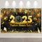 BOOMTOP Frohes Neues Jahr Banner Silvester Deko 2025 Girlande Schwarz Gold Neujahr Hintergrund Happy New Year 2025 Banner Fotohintergrund Deutsch Silvester Party Dekoration für Innen Außen 180x110cm