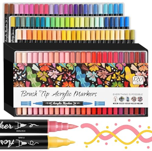 Surcotto Acrylic Paint Pens, Dual Tip Acrylic Paint Markers, Waterproof, Non-Toxic, odorless, Suitable for Paper, Pottery, Stones, Backpacks, Glass, Eggs, Fabrics, Plastics, handicrafts - 120 Colours