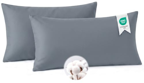 Aisbo Kissenbezug 40 x 80 Baumwolle 2er Set - weiche Kopfkissenbezug 40x80 Grau mit Reißverschluss, 40x80cm Grau Pillow Cover Pillowcase
