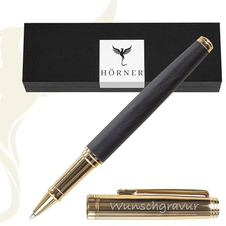 Hörner Legno Ebenholz-Tintenroller I Edle Geschenk-Box I Schreibfarbe Blau I Strichstärke M 0,7 mm I Hochwertiges Etui I Moderner Grip I Business Rollerball I Linkshänder & Rechtshänder