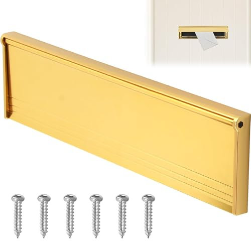 JOAASU Internal Letter Box Draught Excluder, Letter Box Cover, 11.5 Inch Letterbox, Internal Letter Flap, Including Fixing Screw, Letter Plate for Wood or uPVC Doors, Gold
