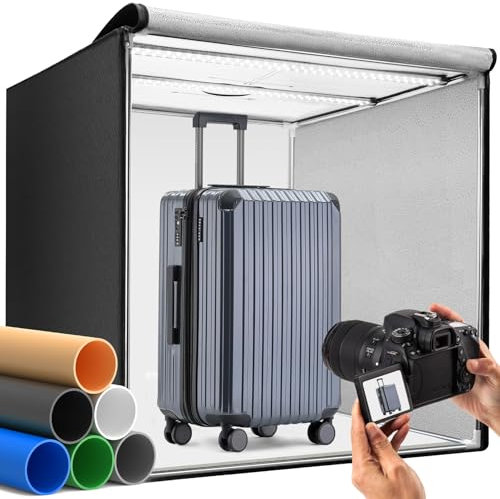 DUCLUS Studio Photo 60cm Portable Professionnel avec Lumières LED 50W 5600K Dimmable (96+ CRI) / Panneaux Lumineux Ajustables à 360° / 6 Toiles de Fond en PP Mat pour la Photographie de Produits