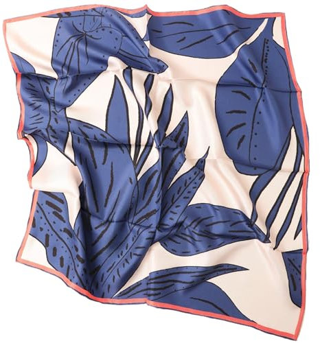 Prettystern Damen 65/65cm Crepe Satin Seide Halstuch Seidenschal Frühling Sommer Seiden-Tuch 36. weiß blau
