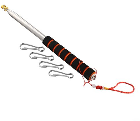 Mástil telescópico ligero, extensible hasta 3 metros, equipado con 4 clips de fijación fuertes