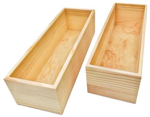 Anktily 2 Stück unlackierte Holz-Aufbewahrungsboxen für Bastelarbeiten, 30 x 10 x 8 cm, rechteckige Holzkiste, rustikale Naturholz-Behälterbox für Zuhause, Veranstaltungsdekoration