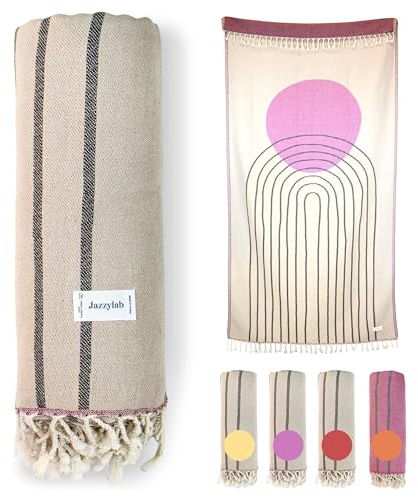 AREN Hamamtuch Pestemal | 100% Baumwolle | Handgewebt im Jacquard-Stil | Bade-, Sauna-, Strand- & Liegetuch im orientalischen Look | Naturfarben & handgeknotete Fransen | 100x200 cm, AREN-Violett