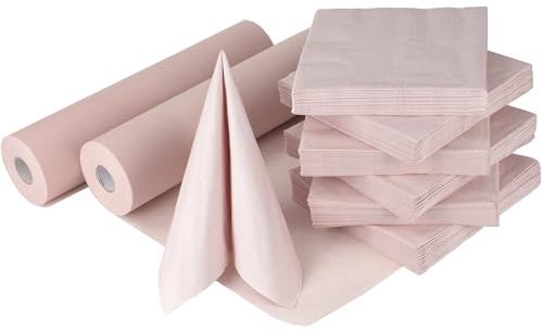 100%Mosel Tischdeko-Set Blush Rosé – 60-120 Gäste – Tischband & Servietten für Taufe, Kommunion, Konfirmation, Hochzeit & Geburtstag – Praktisches Dekoset für besondere Anlässe