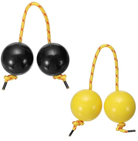 YELARXI Rhythm African Shaker Kashaka Shaker Ball Kashaka Hand Percussion Instruments with Yellow Rope, Fit for Adults Wedding Party Musical Class Show (2 Pack, Black/Yellow)