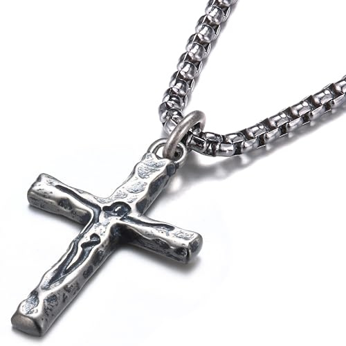 Sllaiss Kreuz Kette Herren Silber 925 Anhänger Halskette Edelstahl 316L | Jesus Kreuz Kette Herren Silber 925, Vintage, Wasserfest, Kruzifix mit Jesus Kreuzkette mit Ketten18/20/22/24/26 Zoll