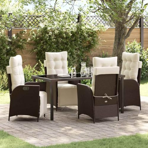 QJBSAVVA Gartenmöbel Set Braun 160x80x73 cm Essgruppe Poly Rattan Outdoor Tisch 4 Stühle Modernes Design Robust und Langlebig für Balkon Terrasse Garten