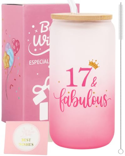 Nwvuop 17th Birthday Gift for Girls Glass Cup | 17 Year Old, 16oz