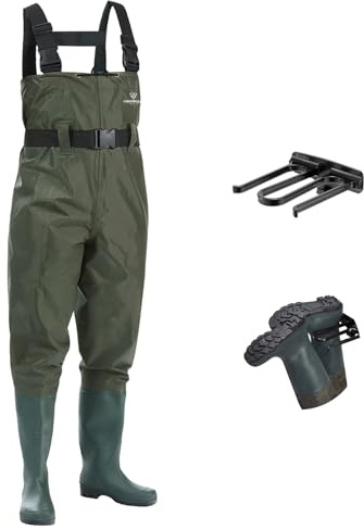 FISHINGSIR Fishing Waders for Men, 2-Ply Nylon/PVC Waterproof Women Chest Wader with Boots, Bootfoot Hunting Waders Green