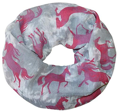 thb Richter Damen/Herren Schlauchschal Pferd Rundschal Loopschal Pferde Horse Schal Loop Halstuch Vintage Blau Grün Grau (Grau)