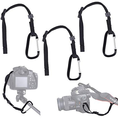 3x Camera Tether with Carabiner - Double Secure your DSLR or Compact Camera - First Attach to Camera Eyelet - Then Hook Up to Camera Strap, Tripod, Monopod, etc. - Offers Extra Protection