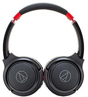 Audio Technica Wireless On-Ear Headphones with Built-in Mic & Controls, Black Red