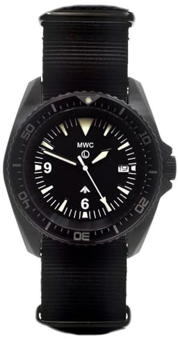 MWC Diver Swiss Quarz Stahl PVD Schwarz Keramik Saphir Datum Stoff Herren Uhr, Armband