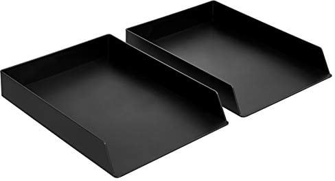 Amazon Basics Organizador de plástico, Rectangular bandeja para cartas, paquete de 2, 24.6 x 5.6 x 33 cm, Negro