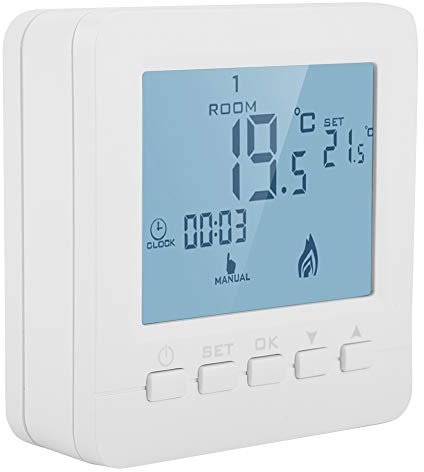 Programmierbares Thermostat mit LCD Display, Verriegelungsschutz und Datenspeicherfunktion. Intelligenter Temperaturregler Raumthermostat 5A
