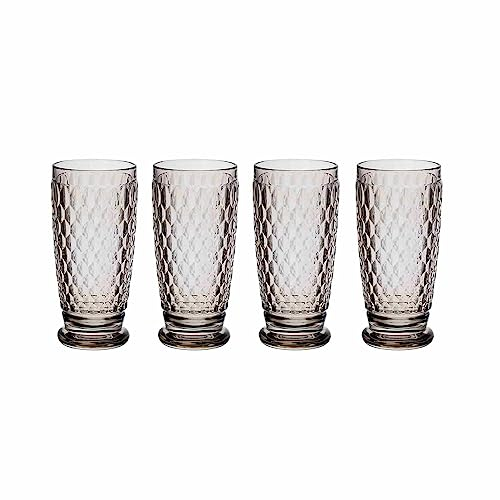 Villeroy & Boch Boston Coloured Longdrinkgläser Smoke 4er Set, 400 ml, Farbige Trinkgläser mit Facettenmuster, Kristallglas für Cocktails, Spülmaschinengeeignet, Grau