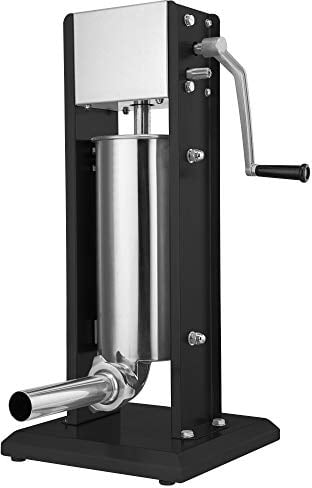 Zelsius | Macchina per riempire salsicce professionale in acciaio inox + quattro diversi tubi di riempimento | insaccatrice, pressa per salsicce, macchina con cambio a due velocità (5 Litro, nero)