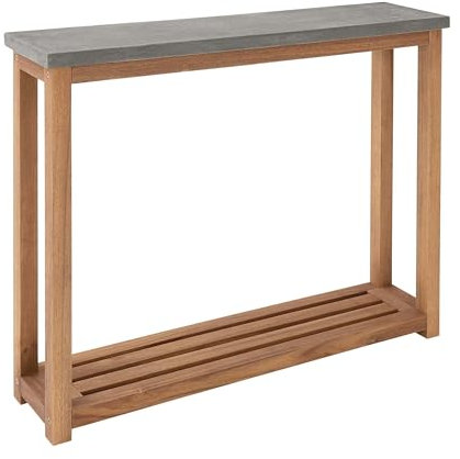 BUTLERS Konsolentisch mit Betonplatte (85 x 20 cm) -Concrete- Deko Tisch Holz in Naturfarbe | Indoor Outdoor Wetterfest Möbel für Flur, Balkon, Küche, Terrasse, Garten