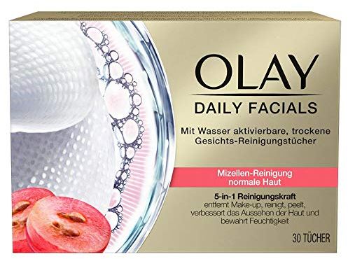 OLAY Daily Facials Cleansing Wipes for Normal Skin, 30 Wipes, Micellar Cleansing Facial Care, Make-Up Wipes, Facial Cleansing, Exfoliating