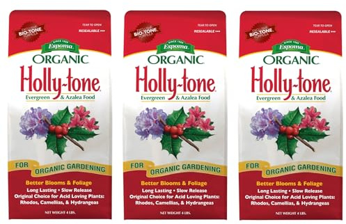 Espoma Organic Holly-Tone 4-3-4 Natural & Organic Evergreen & Azalea Plant Food; 4 lb. Bag; The Original & Best Fertilizer for All Acid Loving Plants Including Rhododendrons & Hydrangeas. Pack of 3
