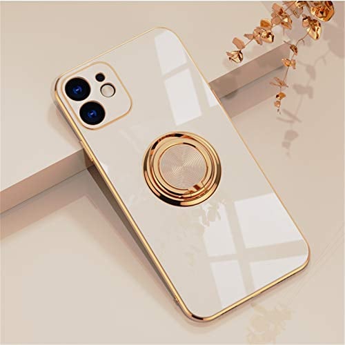 EYZUTAK Electroplated Magnetic Ring Holder Case, 360 Degree with Rotation Metal Finger Ring Holder Magnet Car Holder Soft Silicone Shockproof Cover for iPhone 12 mini 5.4 inch - Light Pink
