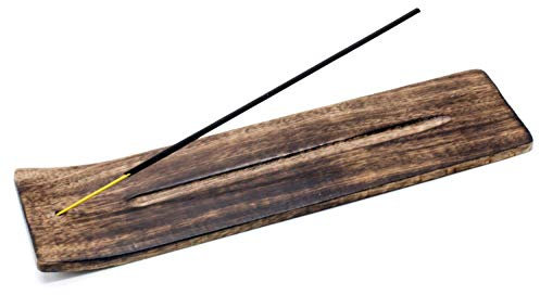 Räucherstäbchenhalter groß aus Sheesham Holz, extra breit ca. 28x7cm mit tiefer Mulde zum sicheren Auffangen der Asche des Räucherstäbchens, in Handarbeit gefertigt