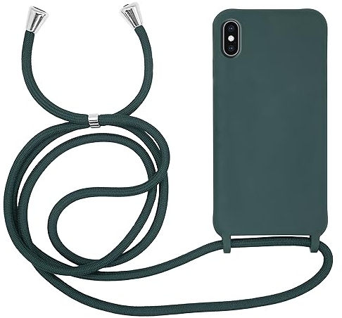 MyGadget Strap Case for Apple iPhone Xs Max - Crossbody Phone Cover - TPU Silicone Case with Neck Holder - Cord Lanyard Carrier with Rope in Dark Green