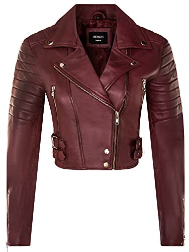 Infinity Leather Giacca Corta Bordeaux da Donna in VERA PELLE da Motociclista Chic Gotica 5XL