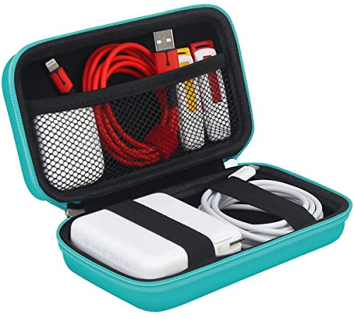 BOVKE Travel Cable Organizer Hard Protective Case Electronics Accessories Organizer Portable Travel Gadget Bag for MacBook Charger, Cable, Charger Adapter, USB Flash Drive, SD Card, Turquoise