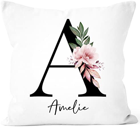 SpecialMe® Kissen-Bezug Monogramm Initiale personalisierbarer Anfangsbuchstabe und Name Kissen-Hülle mit Namen Baumwolle personalisierte Geschenke Dekokissen weiß 40cm x 40cm