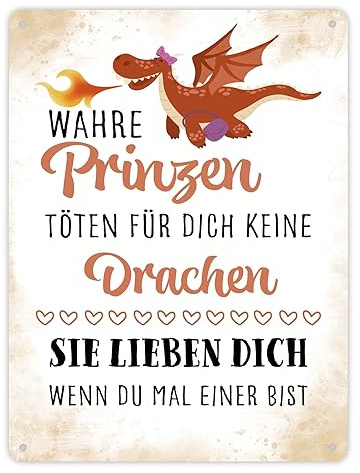 Prinzen töten keine Drachen Metallschild XL in 21x28 cm zum Valentinstag als Geschenk für deine Freundin oder die Ehefrau zum Hochzeitstag um ihr zu zeigen wie sehr du sie liebst