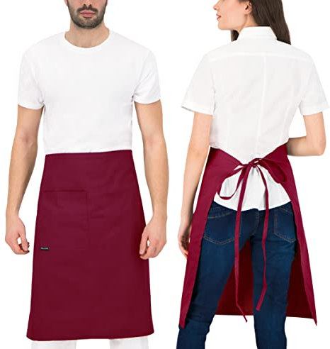 PALLTEX GAVROCHE Vorbinder Lang Kochschürze Männer Kurz Kochschürze Damen Kurz Schürze Damen Schürze Herren für Kochen Basteln Malen Backen (Burgund)