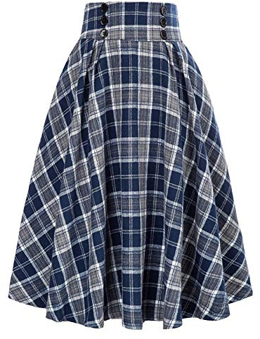 QinMMSPORTS Kilt Ecossais pour Femme Grande Taille été Casual Traditionnel Plissée Mode Pantalon Cargo Personnalité Plaids Lâche Jupe Robe (Marin, L)