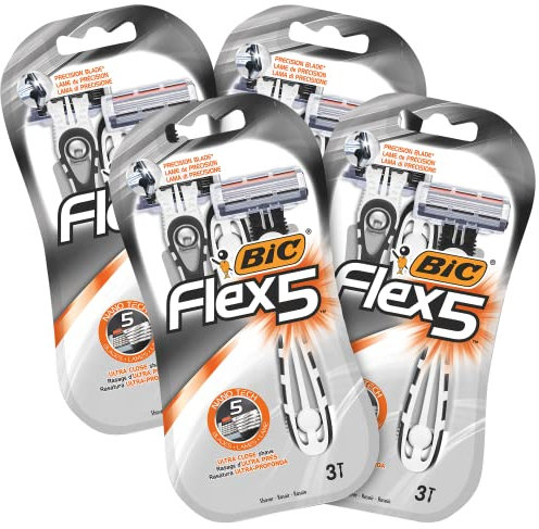 BIC Flex 5 Rasierer Herren, 12 Einwegrasierer mit je 5 Klingen, mit Aloe Vera & Vitamin E für eine sanfte Rasur