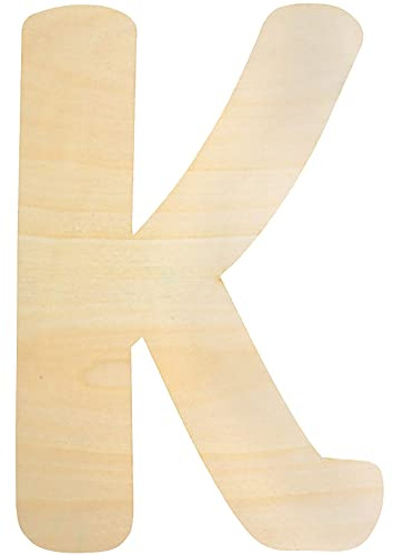 Large Wooden Letters, 12 Inch Unfinished Capital Letter K for Crafts | Smooth 30cm and 5mm thick blank timber shape, DIY name plaque, baby nursery wall decor, easy hanging paint projects