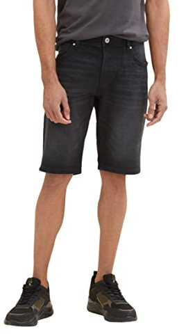 TOM TAILOR Herren Slim Fit Jeans Bermuda Shorts, Schwarz (10273 - Dark Stone Black Black Denim), 29