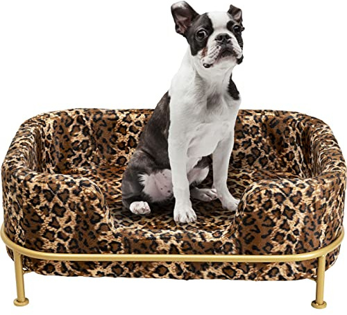 Kare Design Hund-/Katzenbett Diva Leo, Mehrfarbig, 25x63x44 cm, Bett für Tiere, Leoparden-Muster, Samtoptik, Wohnzimmer