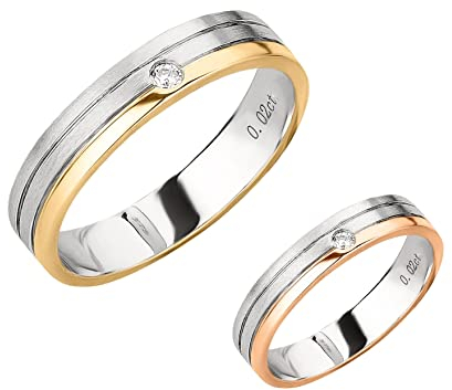 Ardeo Aurum Damenring Trauring 375 Gold Bicolor Rotgold-Weißgold 0,02 ct Diamant Brillant 4 mm Breite Ehering Verlobungsring Modell 186 Größe 54