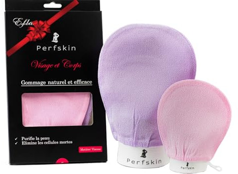 Perfskin 2x gant exfoliant viscose naturel corps et visage, poil incarné, peau d'orange, sans savon noir, gommage naturel, pour bain/toilette/hammam, gants exfoliants,accessoire femme homme enfant